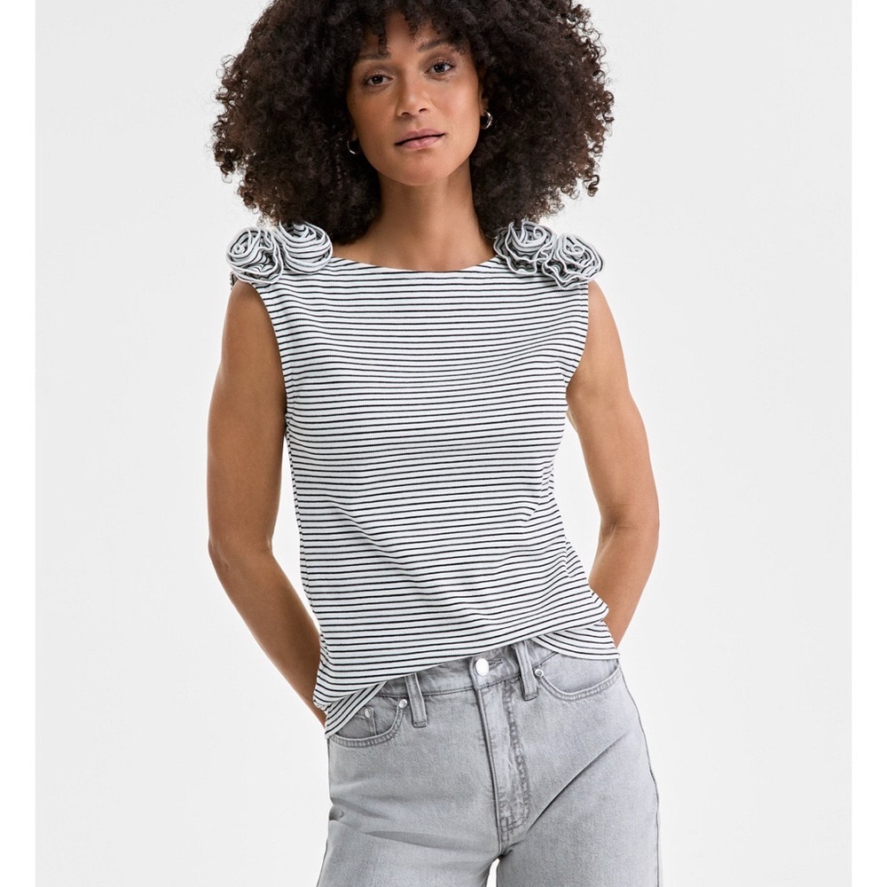Women's Ribbed Rosette Shoulder Tank Top